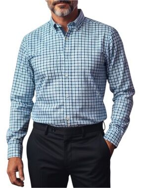 Stone Rose Shirt Mens Sz L Blue Check Long Sleeve Button Up